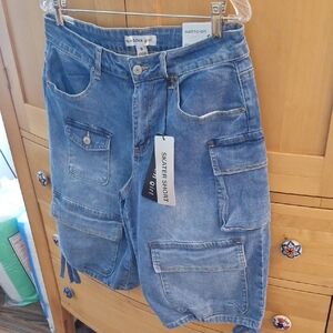 Madden Girl Distressed Blue Cargo Skater Shorts